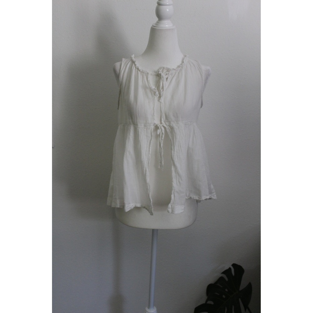 Old Navy White Cotton Crinkle Gauze Tie Front Babydoll Sleeveless Top XS
